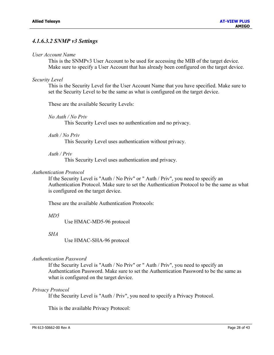 2 snmp v3 settings | Allied Telesis AT-VIEW PLUS 3.0 AMIGO User Manual | Page 28 / 43
