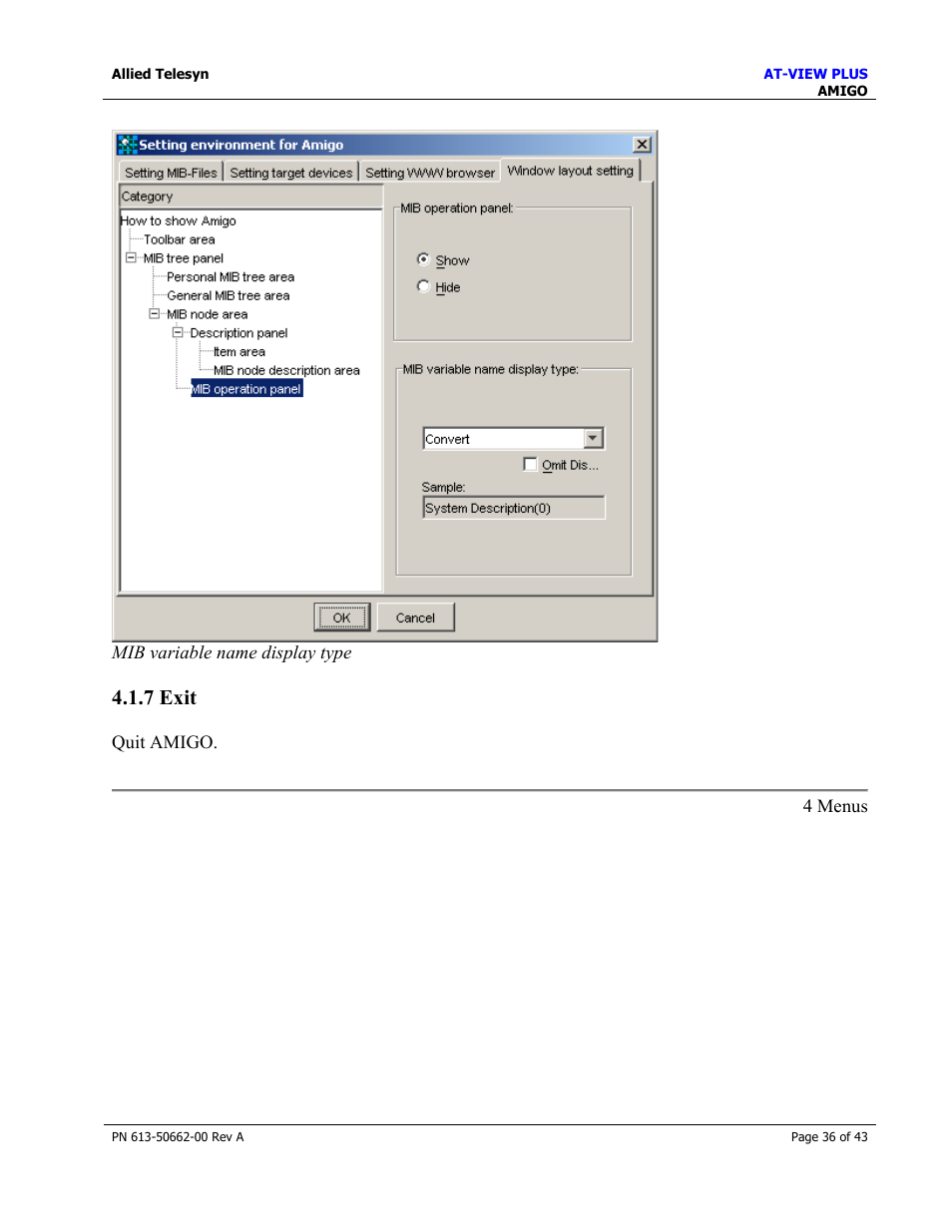 7 exit, Edit, Exit | Allied Telesis AT-VIEW PLUS 3.0 AMIGO User Manual | Page 36 / 43