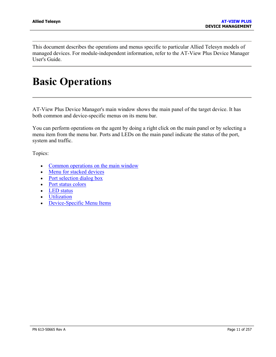 Basic operations | Allied Telesis AT-VIEW PLUS 3.0 DEVICE MANAGEMENT User Manual | Page 11 / 257
