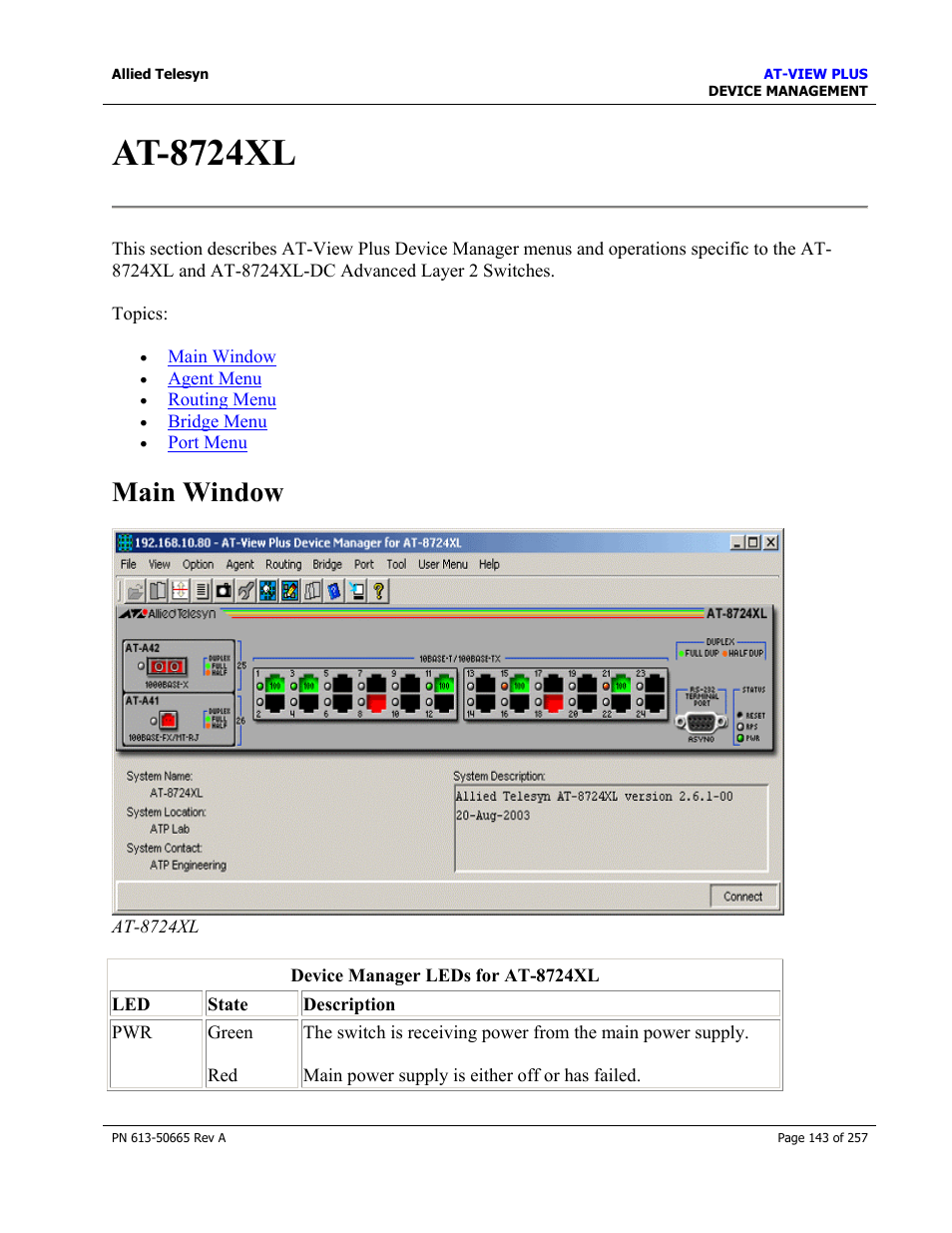 At-8724xl, Main window | Allied Telesis AT-VIEW PLUS 3.0 DEVICE MANAGEMENT User Manual | Page 143 / 257