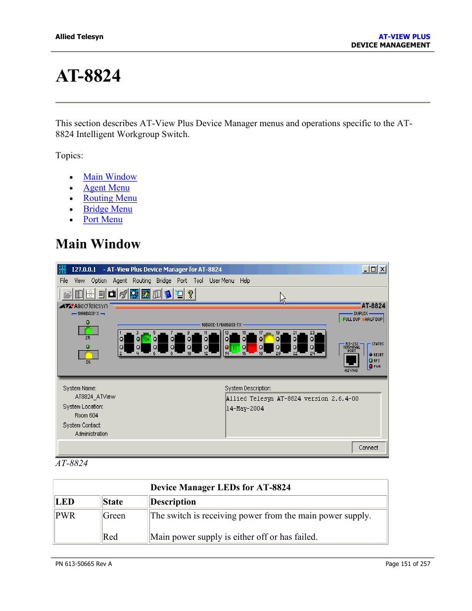 At-8824, Main window | Allied Telesis AT-VIEW PLUS 3.0 DEVICE MANAGEMENT User Manual | Page 151 / 257