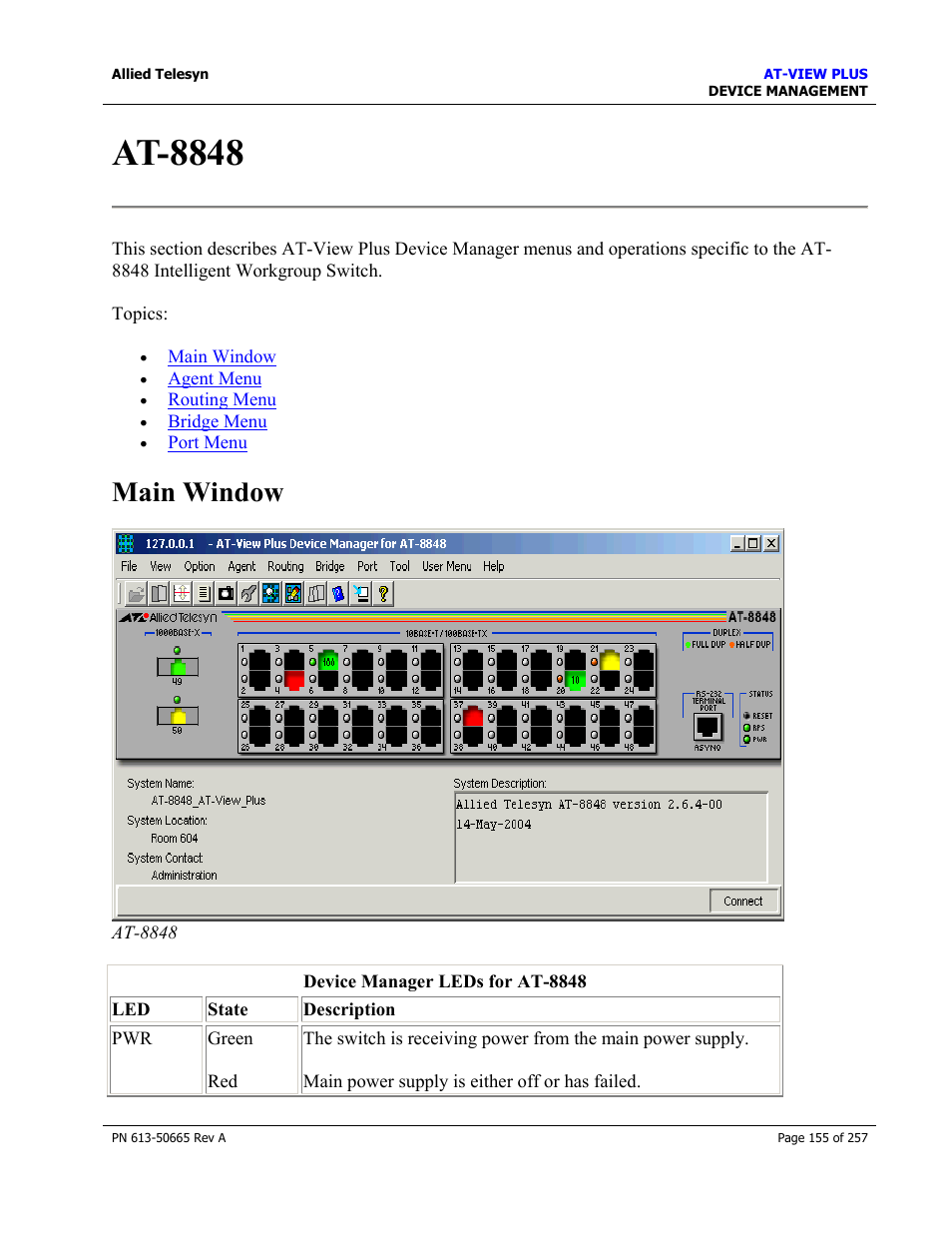 At-8848, Main window | Allied Telesis AT-VIEW PLUS 3.0 DEVICE MANAGEMENT User Manual | Page 155 / 257