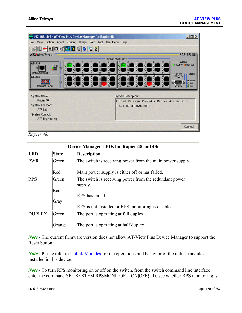 Allied Telesis AT-VIEW PLUS 3.0 DEVICE MANAGEMENT User Manual | Page 170 / 257