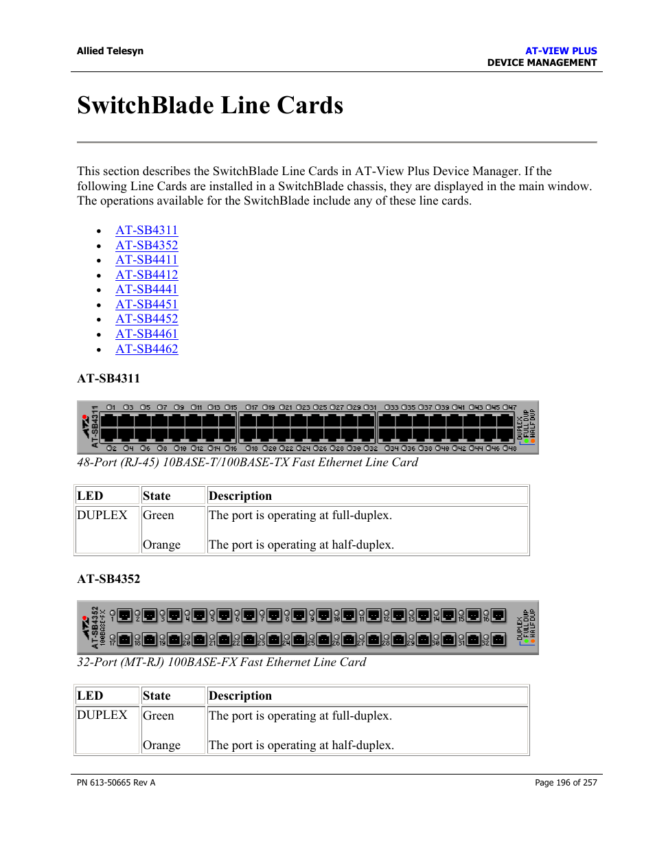 Switchblade line cards | Allied Telesis AT-VIEW PLUS 3.0 DEVICE MANAGEMENT User Manual | Page 196 / 257