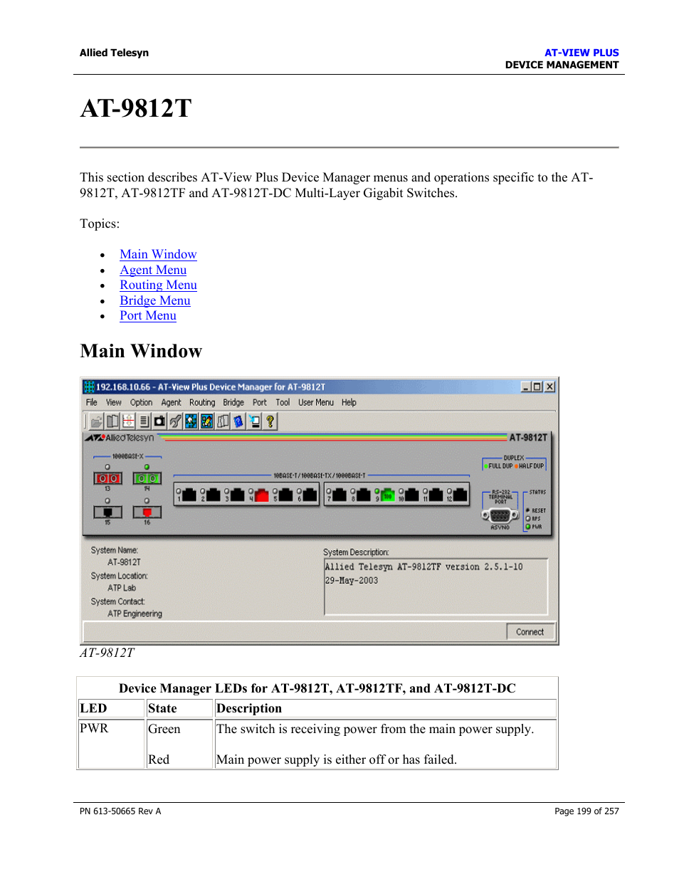 At-9812t, Main window | Allied Telesis AT-VIEW PLUS 3.0 DEVICE MANAGEMENT User Manual | Page 199 / 257