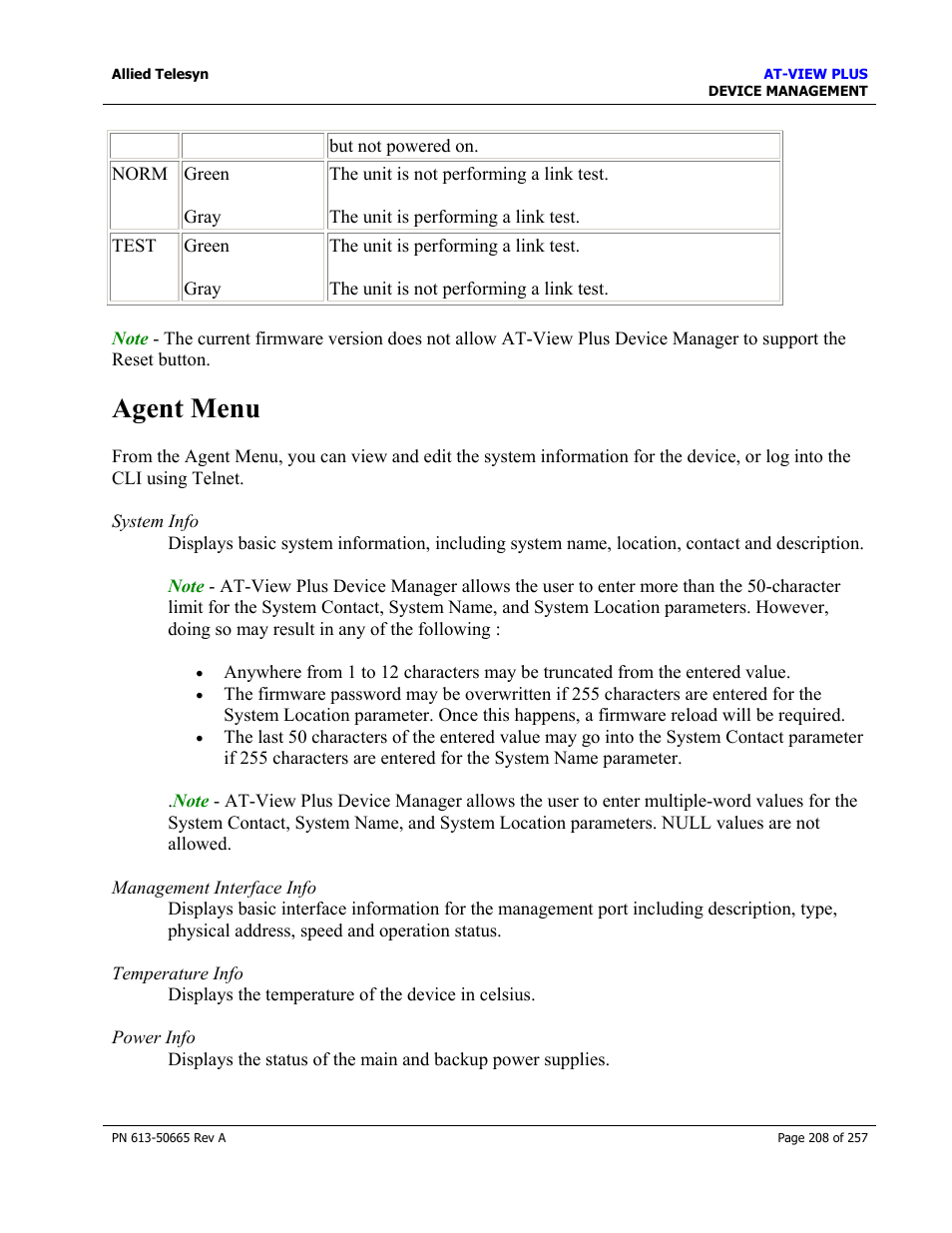 Agent menu | Allied Telesis AT-VIEW PLUS 3.0 DEVICE MANAGEMENT User Manual | Page 208 / 257