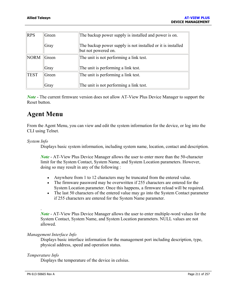 Agent menu | Allied Telesis AT-VIEW PLUS 3.0 DEVICE MANAGEMENT User Manual | Page 211 / 257