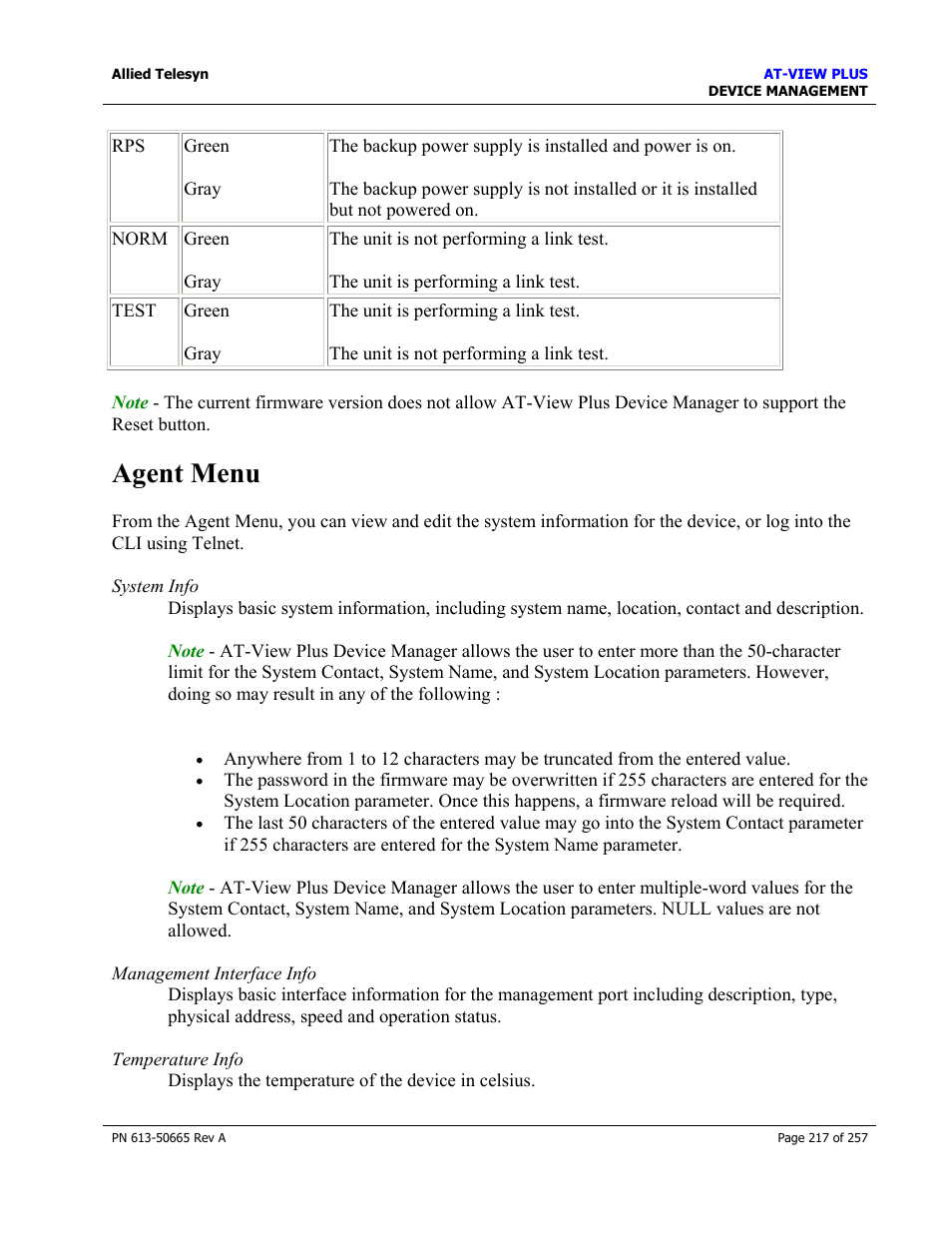 Agent menu | Allied Telesis AT-VIEW PLUS 3.0 DEVICE MANAGEMENT User Manual | Page 217 / 257