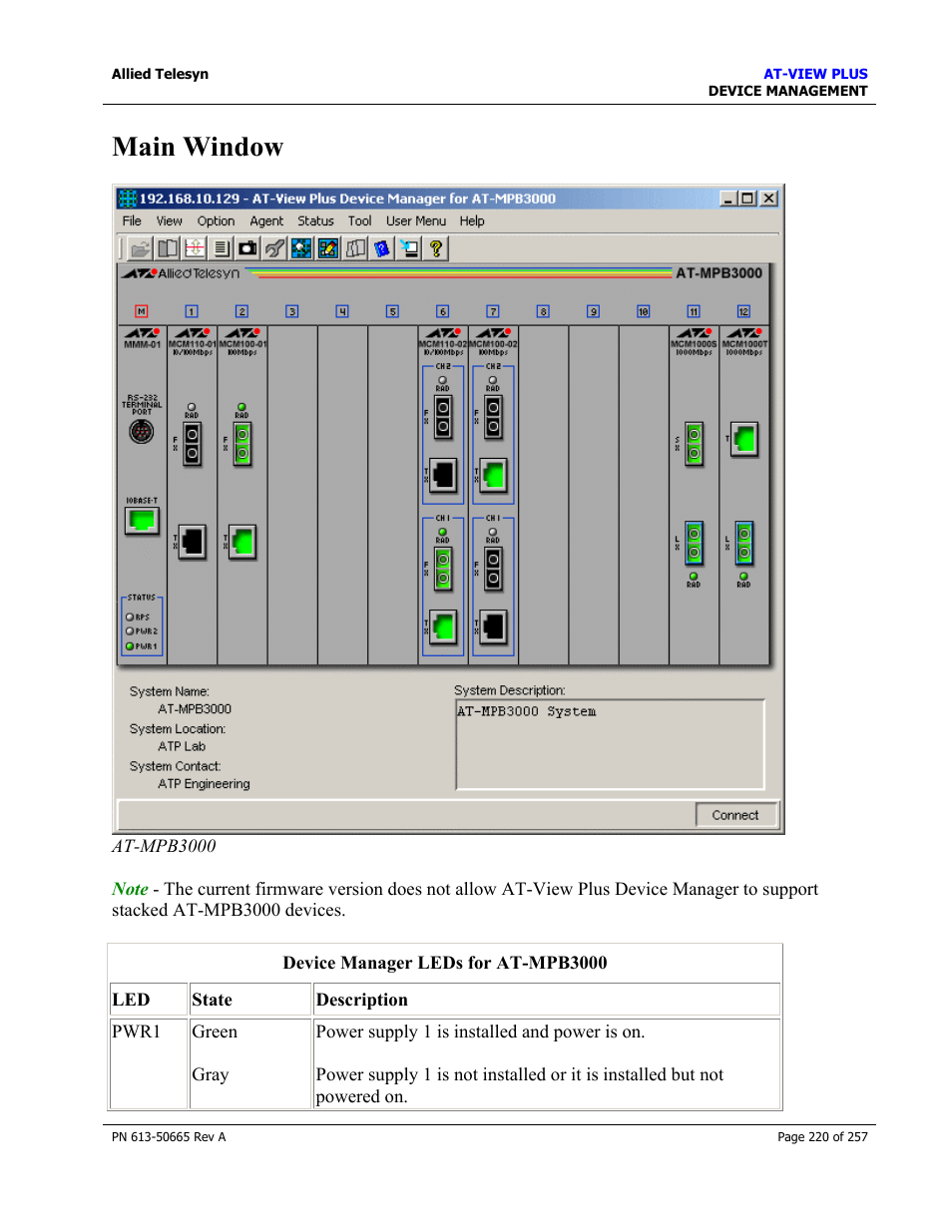 Main window | Allied Telesis AT-VIEW PLUS 3.0 DEVICE MANAGEMENT User Manual | Page 220 / 257