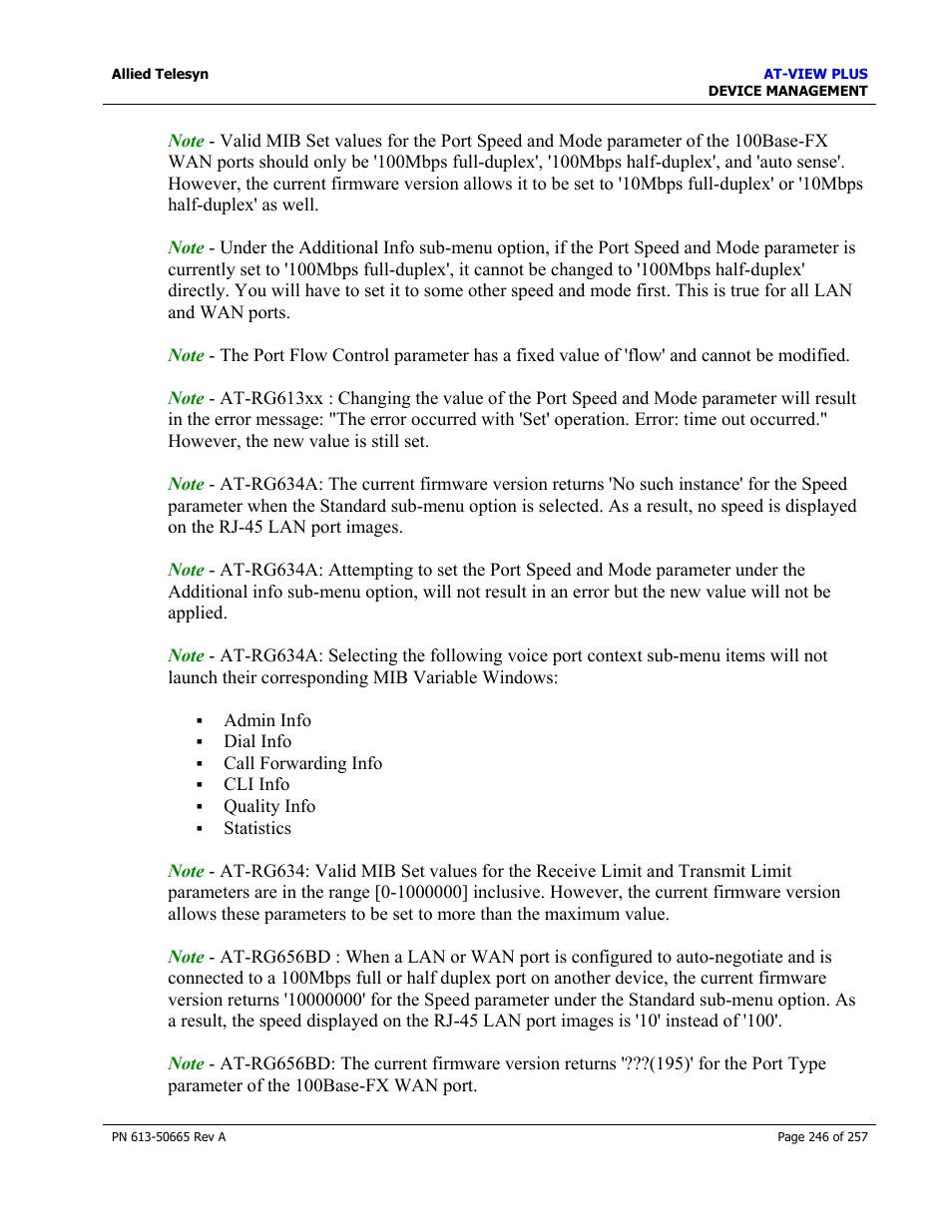 Allied Telesis AT-VIEW PLUS 3.0 DEVICE MANAGEMENT User Manual | Page 246 / 257