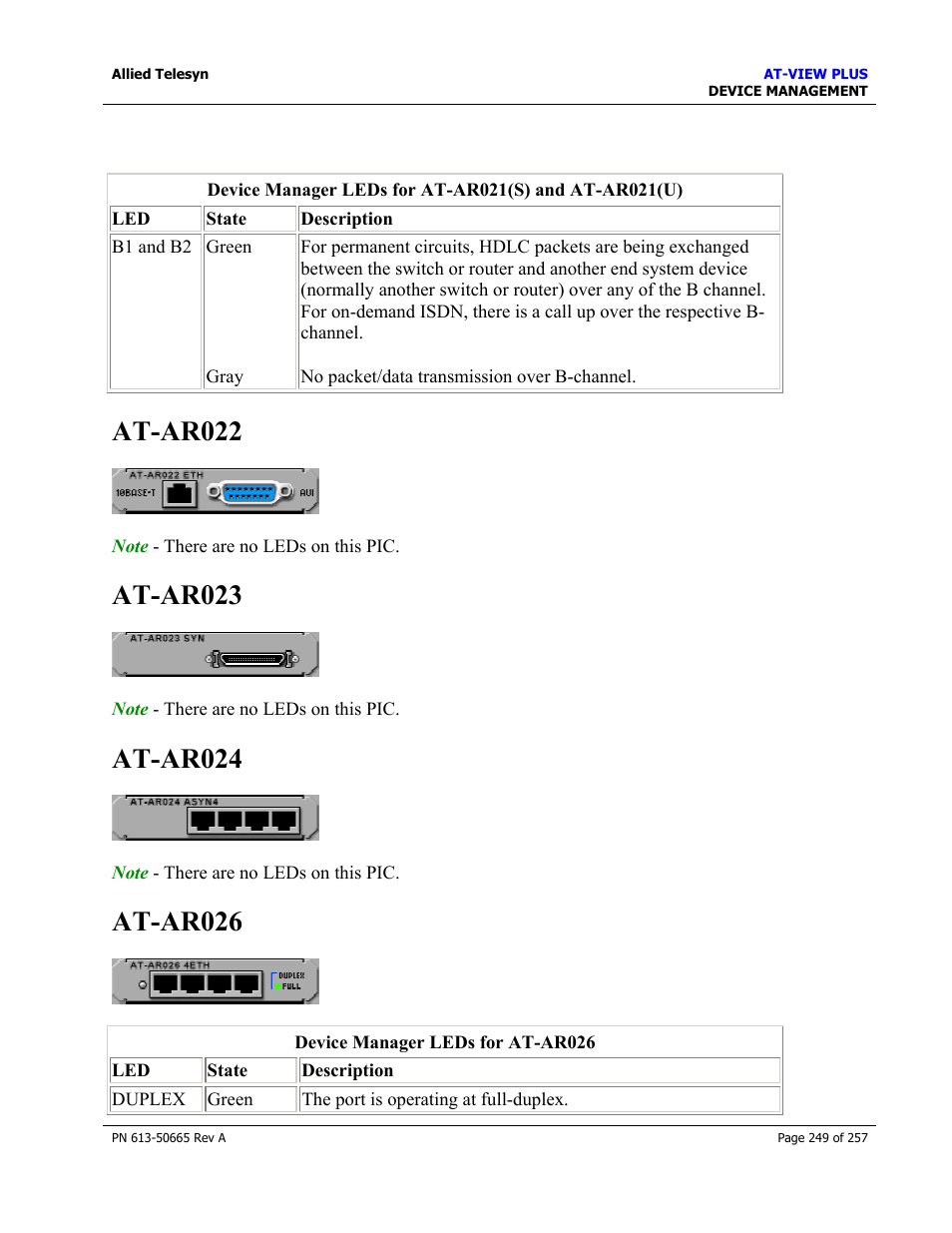 At-ar022, At-ar023, At-ar024 | At-ar026, At-ar022 at-ar023 at-ar024 at-ar026 | Allied Telesis AT-VIEW PLUS 3.0 DEVICE MANAGEMENT User Manual | Page 249 / 257