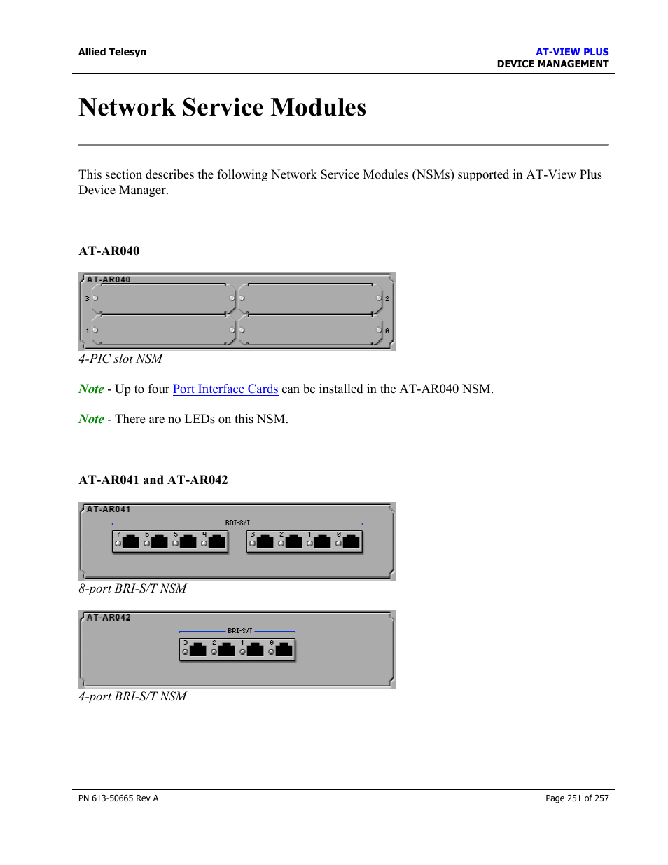 Network service modules | Allied Telesis AT-VIEW PLUS 3.0 DEVICE MANAGEMENT User Manual | Page 251 / 257
