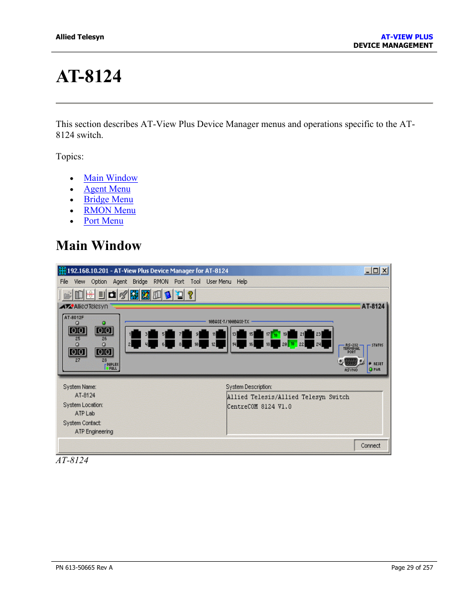 At-8124, Main window | Allied Telesis AT-VIEW PLUS 3.0 DEVICE MANAGEMENT User Manual | Page 29 / 257