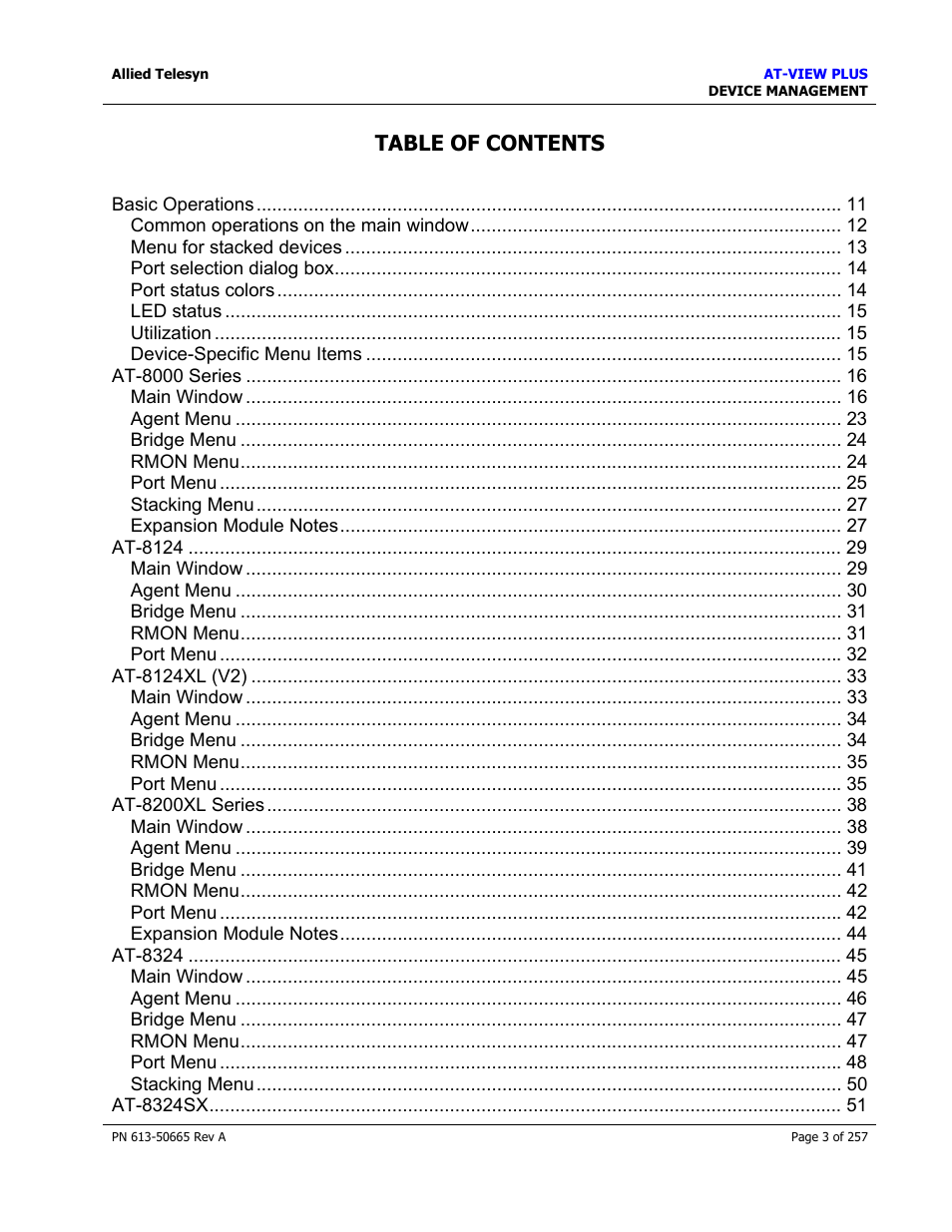 Allied Telesis AT-VIEW PLUS 3.0 DEVICE MANAGEMENT User Manual | Page 3 / 257