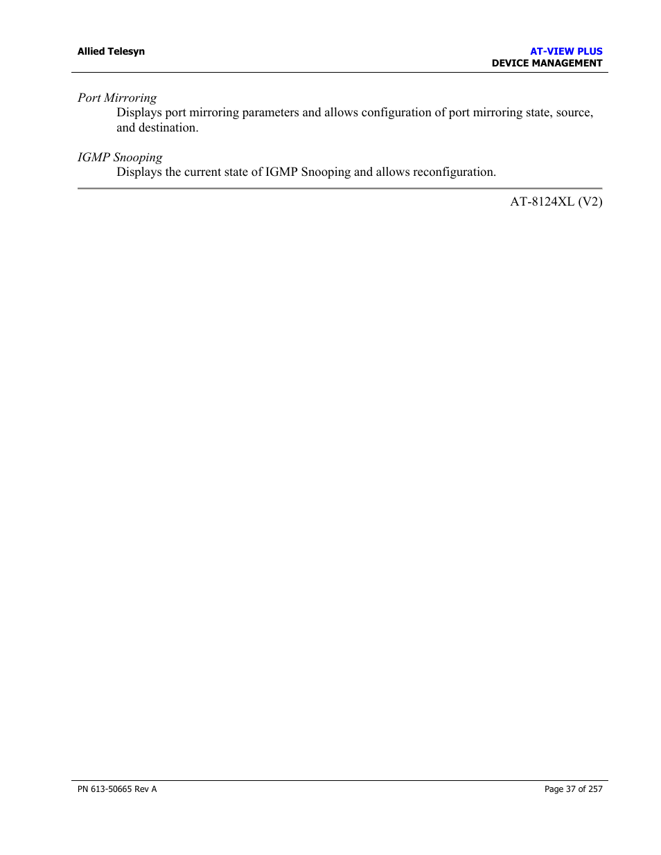 Allied Telesis AT-VIEW PLUS 3.0 DEVICE MANAGEMENT User Manual | Page 37 / 257