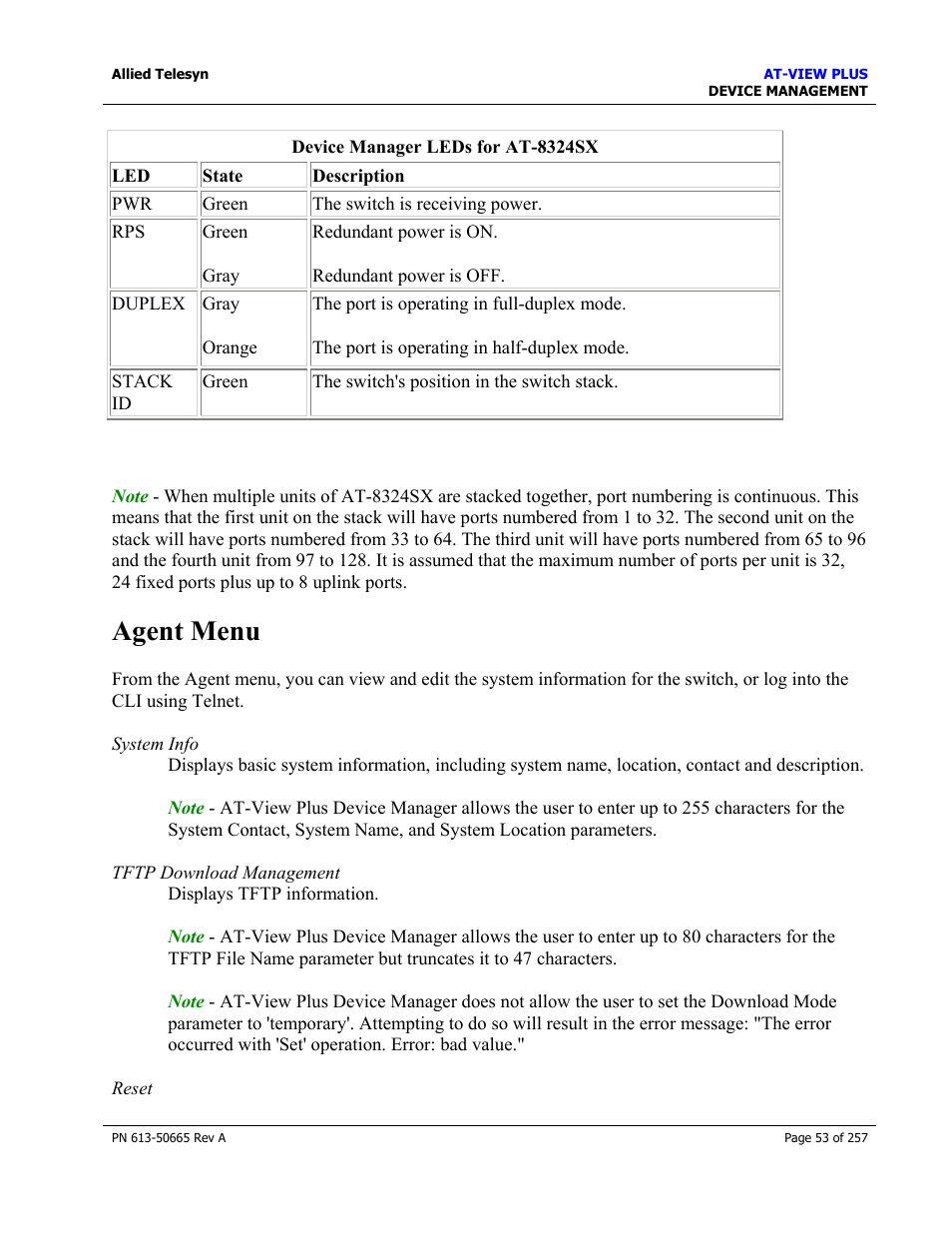 Agent menu | Allied Telesis AT-VIEW PLUS 3.0 DEVICE MANAGEMENT User Manual | Page 53 / 257