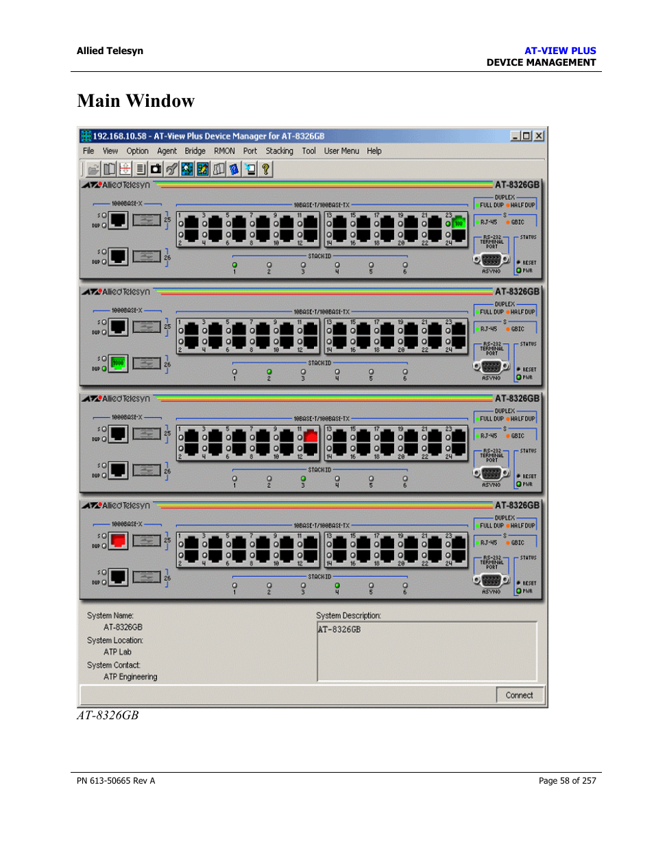 Main window | Allied Telesis AT-VIEW PLUS 3.0 DEVICE MANAGEMENT User Manual | Page 58 / 257