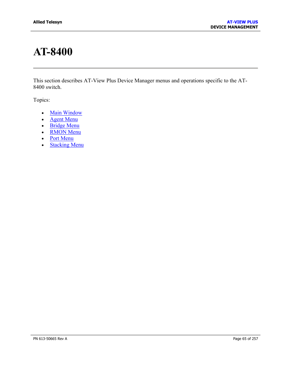 At-8400 | Allied Telesis AT-VIEW PLUS 3.0 DEVICE MANAGEMENT User Manual | Page 65 / 257