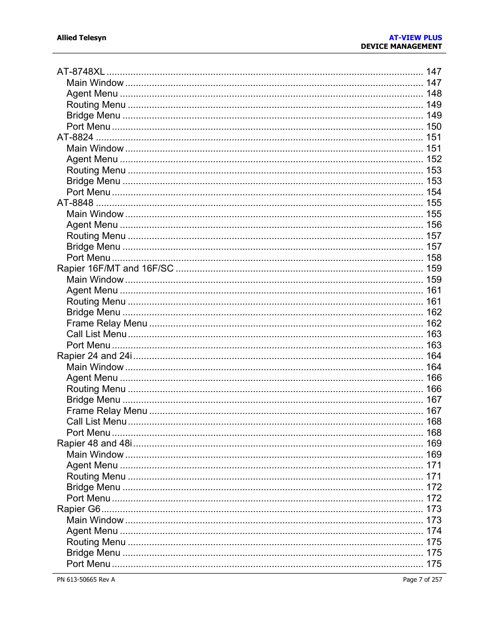 Allied Telesis AT-VIEW PLUS 3.0 DEVICE MANAGEMENT User Manual | Page 7 / 257