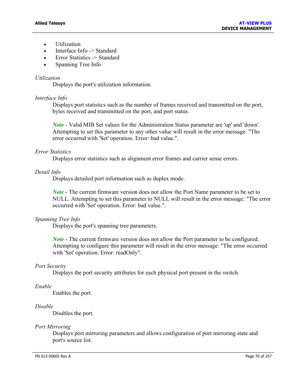 Allied Telesis AT-VIEW PLUS 3.0 DEVICE MANAGEMENT User Manual | Page 70 / 257