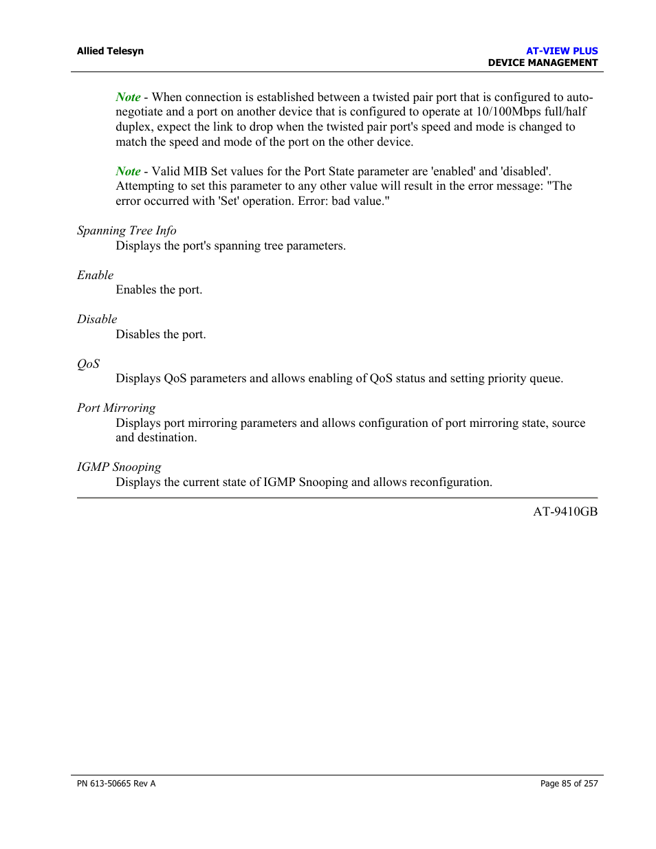 Allied Telesis AT-VIEW PLUS 3.0 DEVICE MANAGEMENT User Manual | Page 85 / 257
