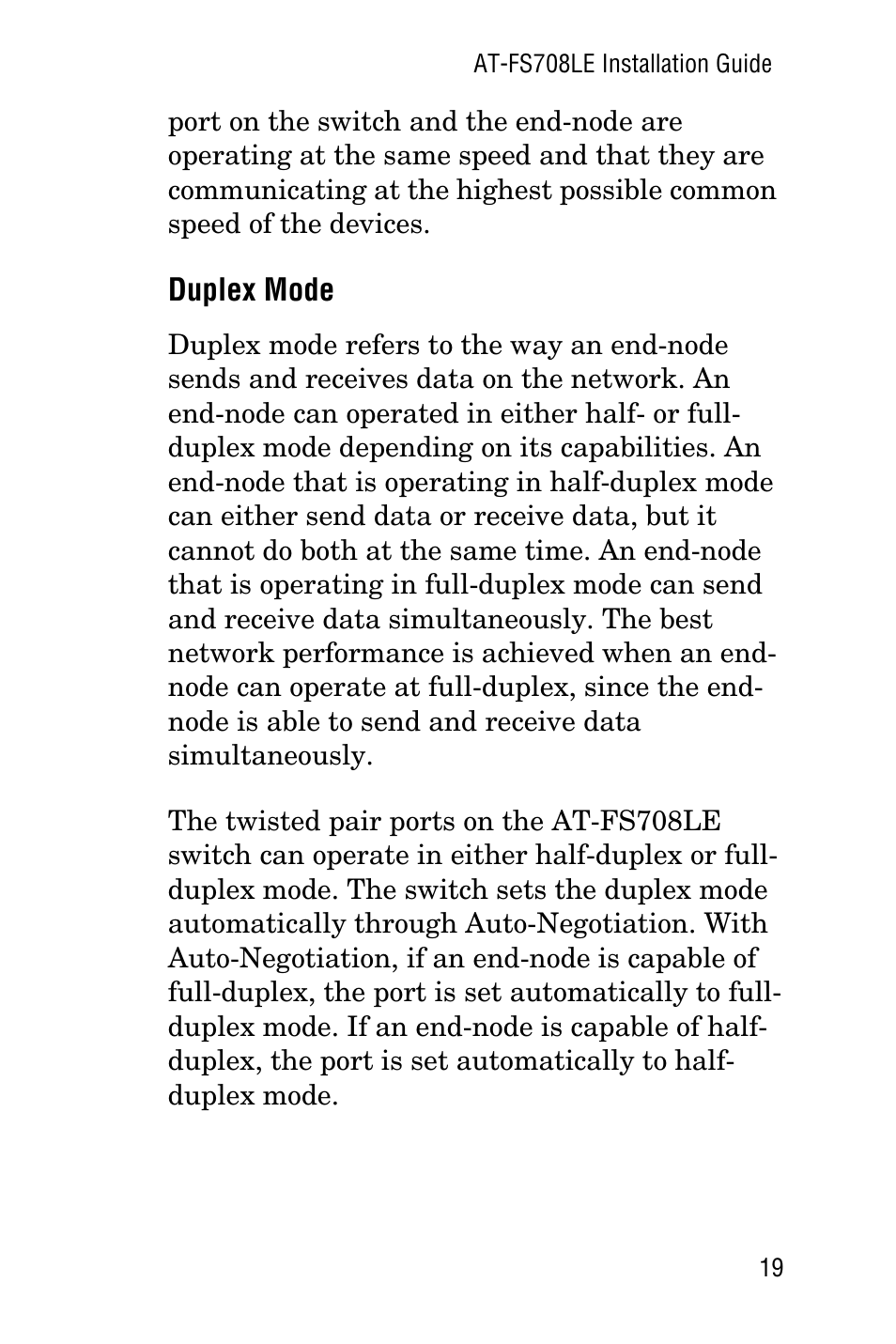 Duplex mode | Allied Telesis AT-FS708LE User Manual | Page 19 / 50