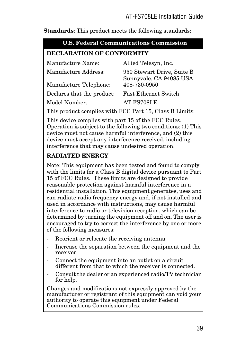 Allied Telesis AT-FS708LE User Manual | Page 39 / 50