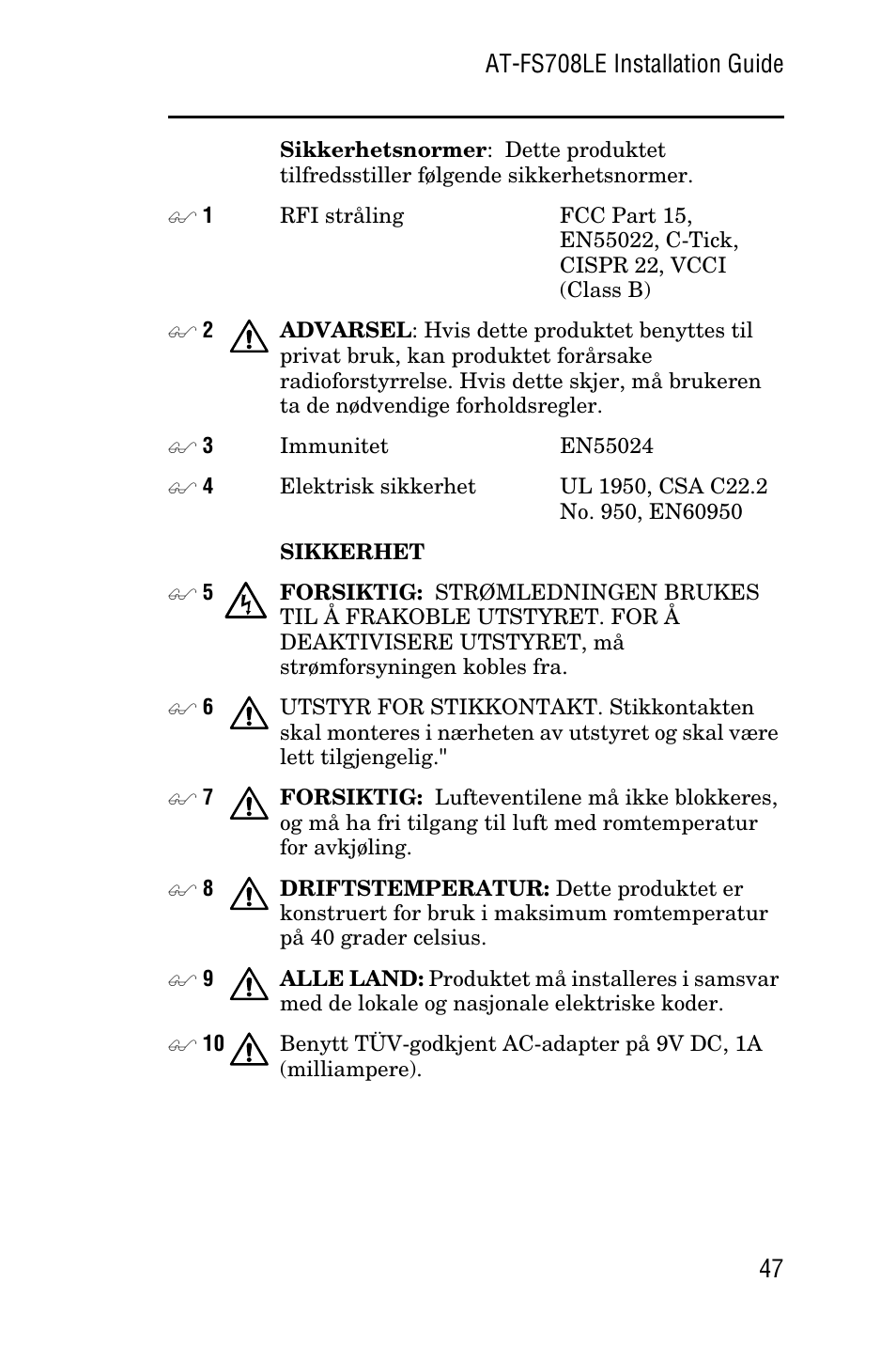 Allied Telesis AT-FS708LE User Manual | Page 47 / 50