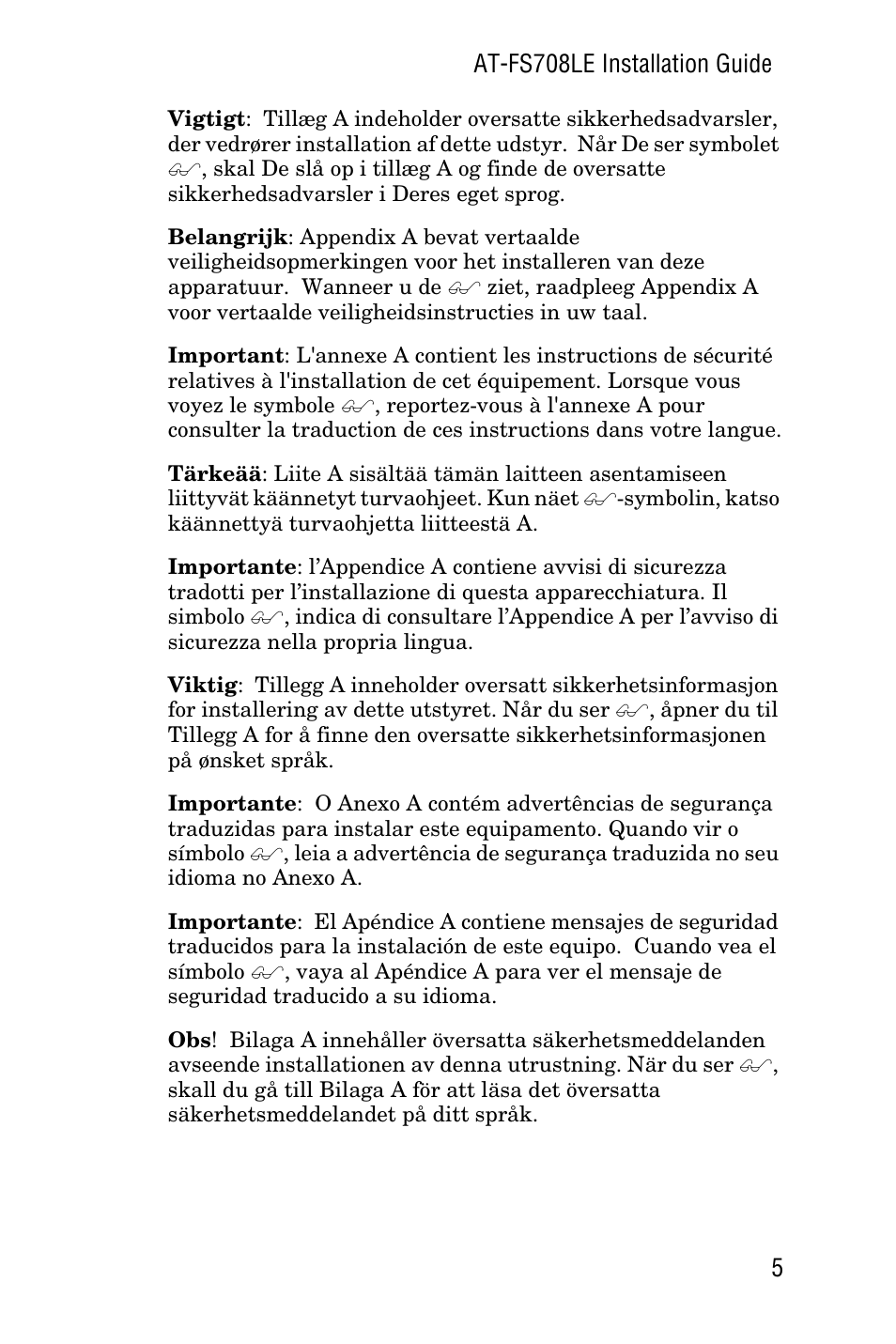 Allied Telesis AT-FS708LE User Manual | Page 5 / 50
