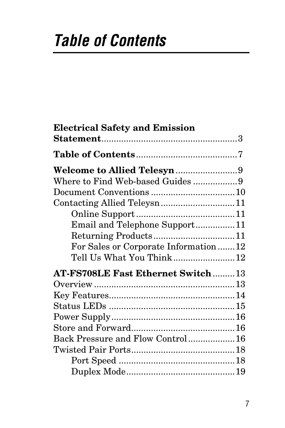 Allied Telesis AT-FS708LE User Manual | Page 7 / 50