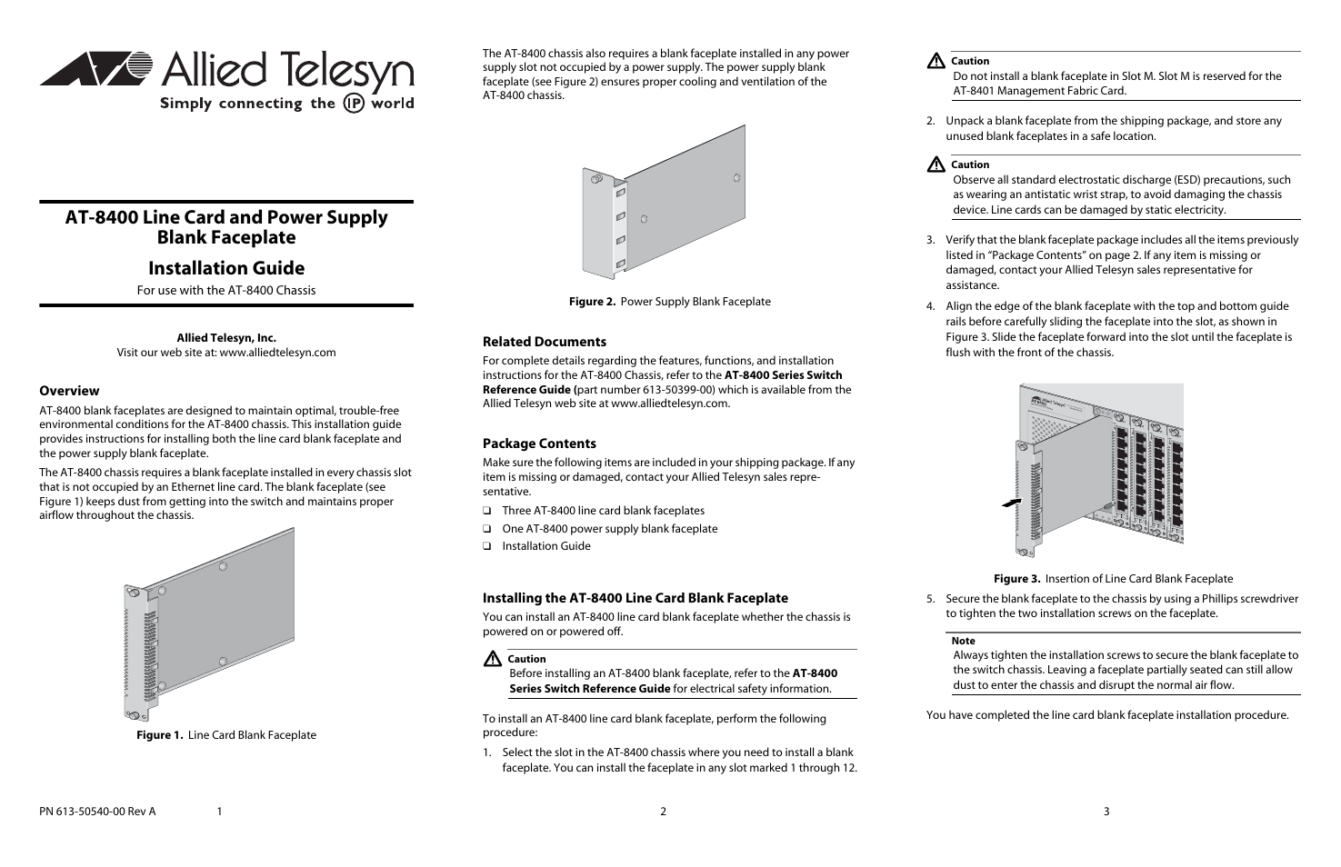 Allied Telesis AT-8400 Line Card and Power Supply User Manual | 2 pages