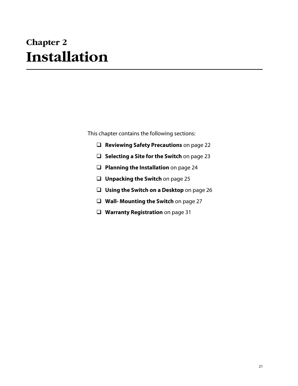 Chapter 2, Installation | Allied Telesis AT-GS905 User Manual | Page 21 / 49