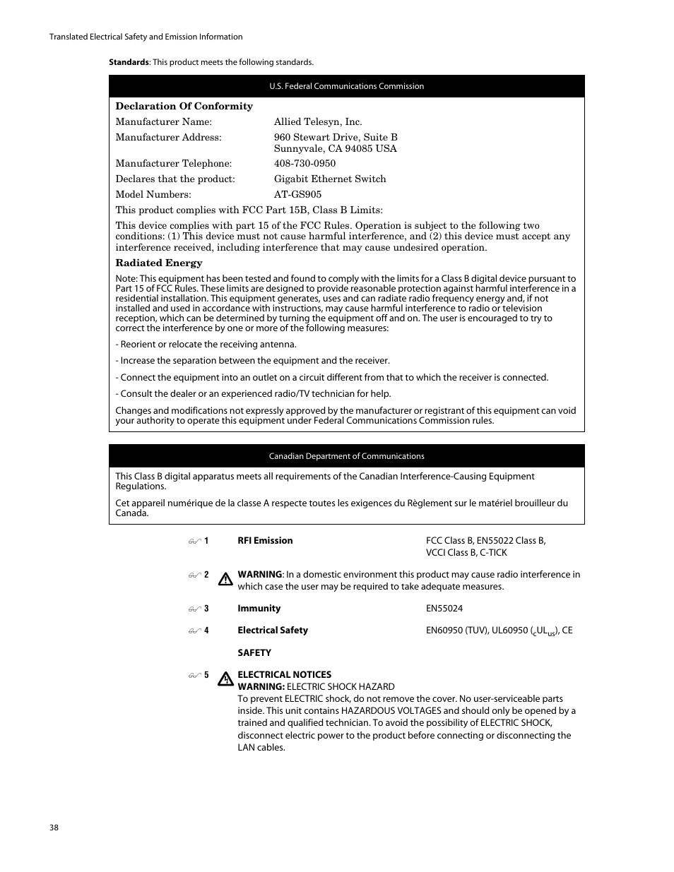 Allied Telesis AT-GS905 User Manual | Page 38 / 49