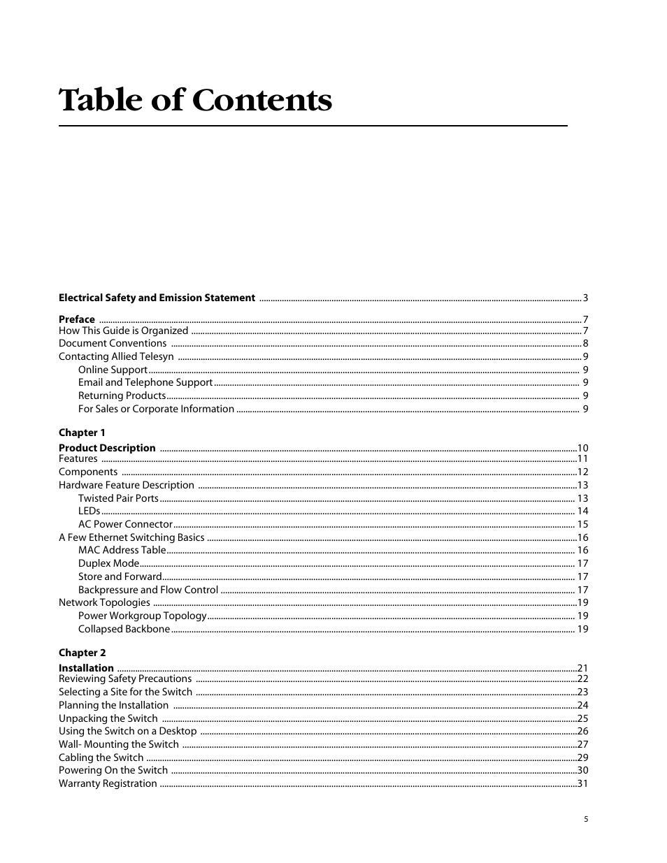 Allied Telesis AT-GS905 User Manual | Page 5 / 49
