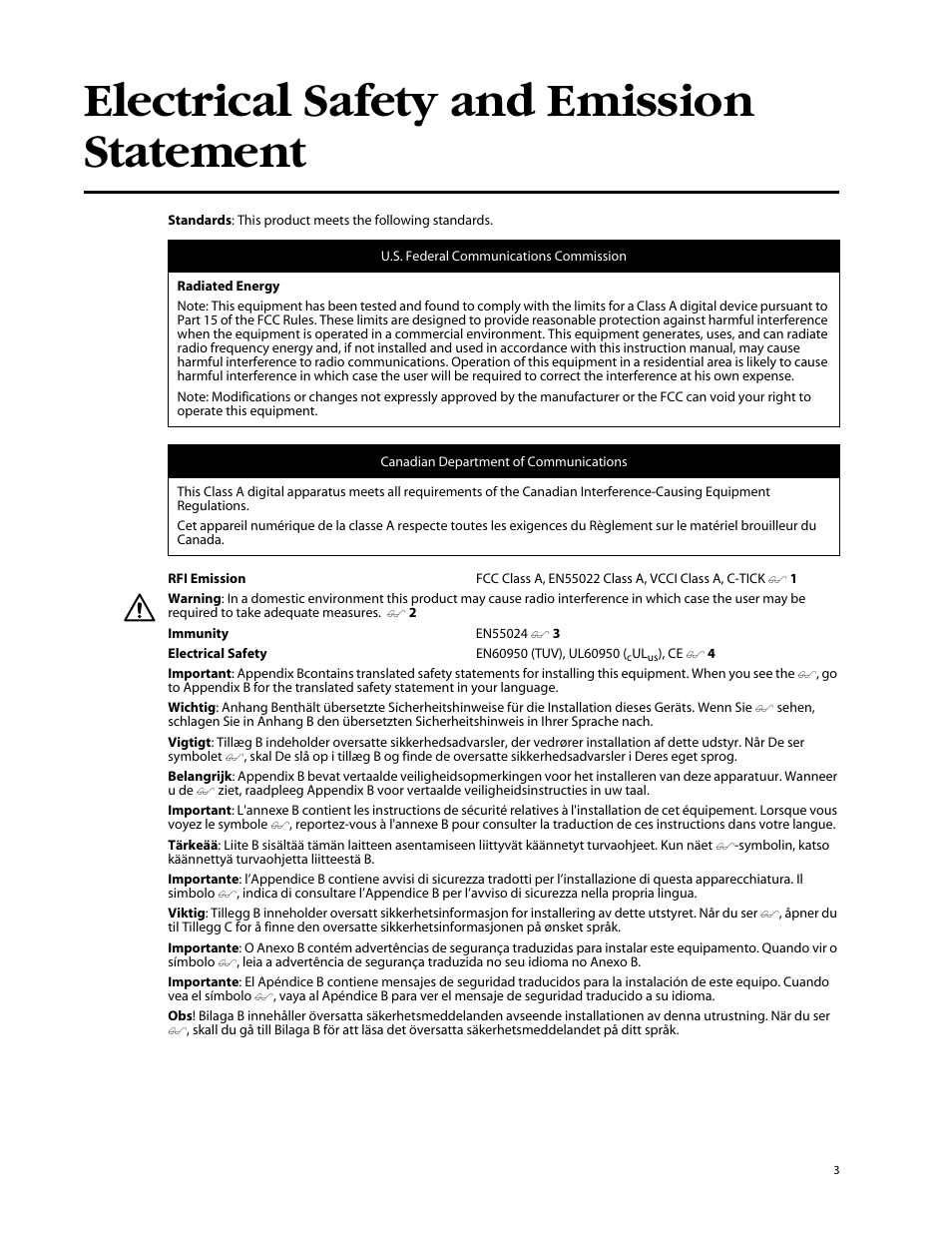 Electrical safety and emission statement | Allied Telesis AT-GS924 User Manual | Page 3 / 50