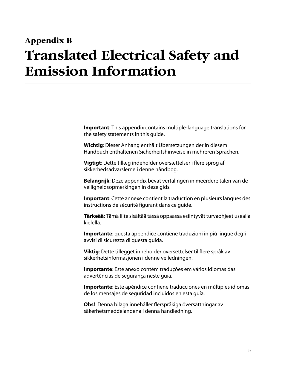 Appendix b, Appendix b , ””, contains translations of th | Allied Telesis AT-GS924 User Manual | Page 39 / 50
