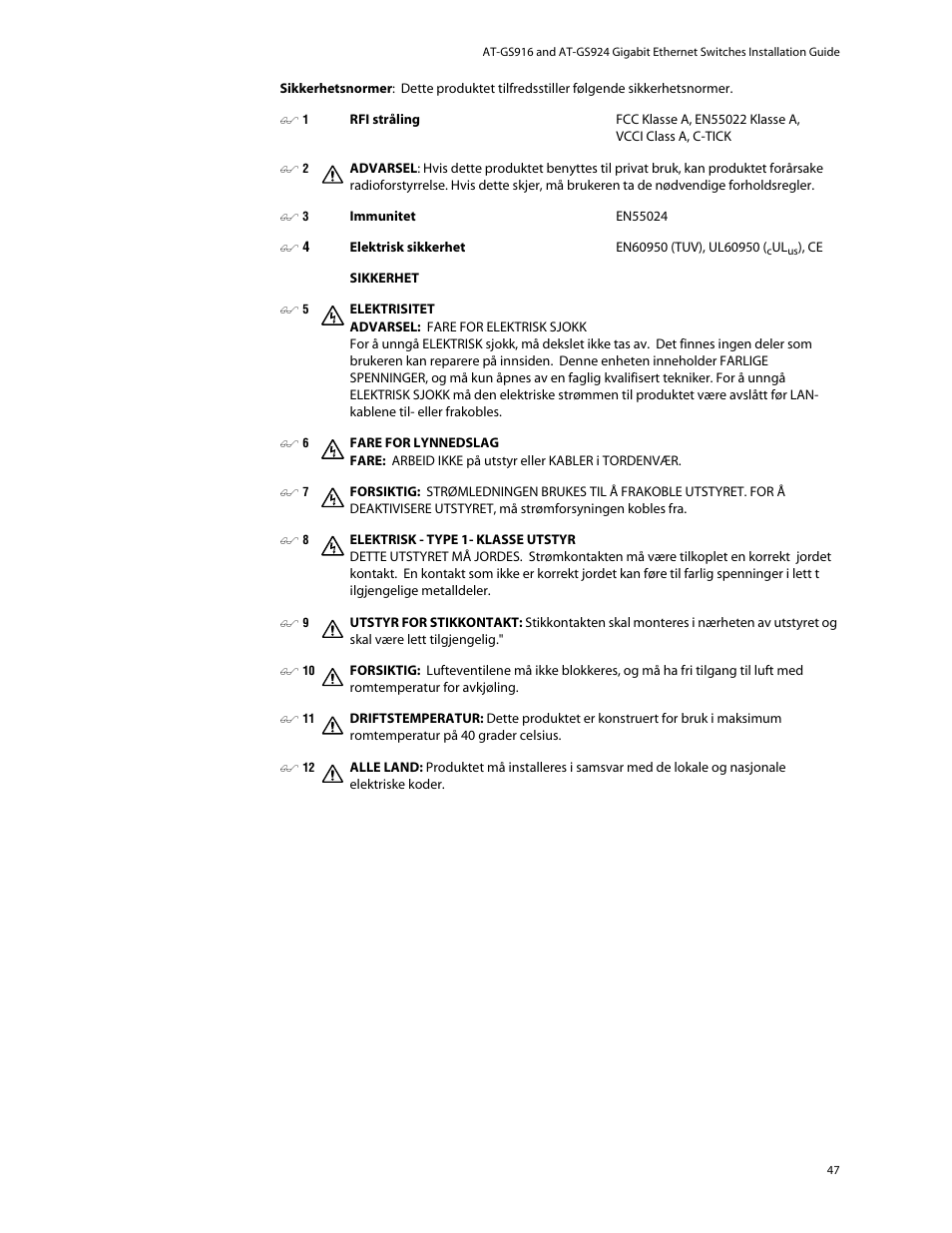 Allied Telesis AT-GS924 User Manual | Page 47 / 50