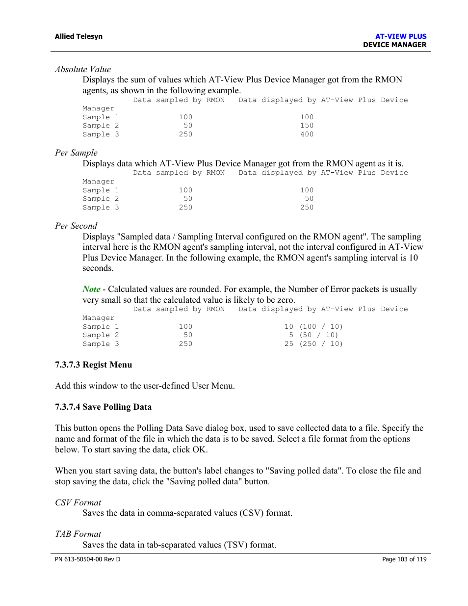 3 regist menu, 4 save polling data, Regist menu | Save polling data | Allied Telesis AT-VIEW PLUS 2.4 DEVICE MANAGER User Manual | Page 103 / 119