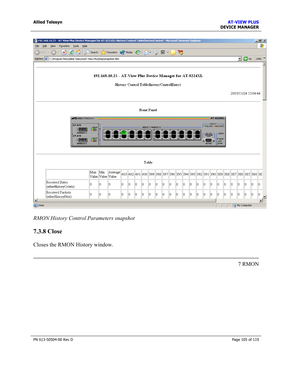 8 close, Close | Allied Telesis AT-VIEW PLUS 2.4 DEVICE MANAGER User Manual | Page 105 / 119
