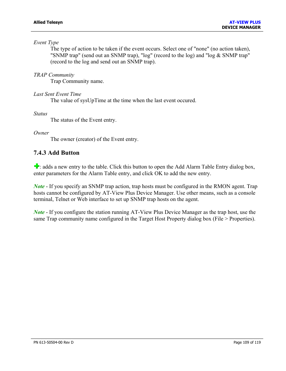 3 add button, Add button | Allied Telesis AT-VIEW PLUS 2.4 DEVICE MANAGER User Manual | Page 109 / 119