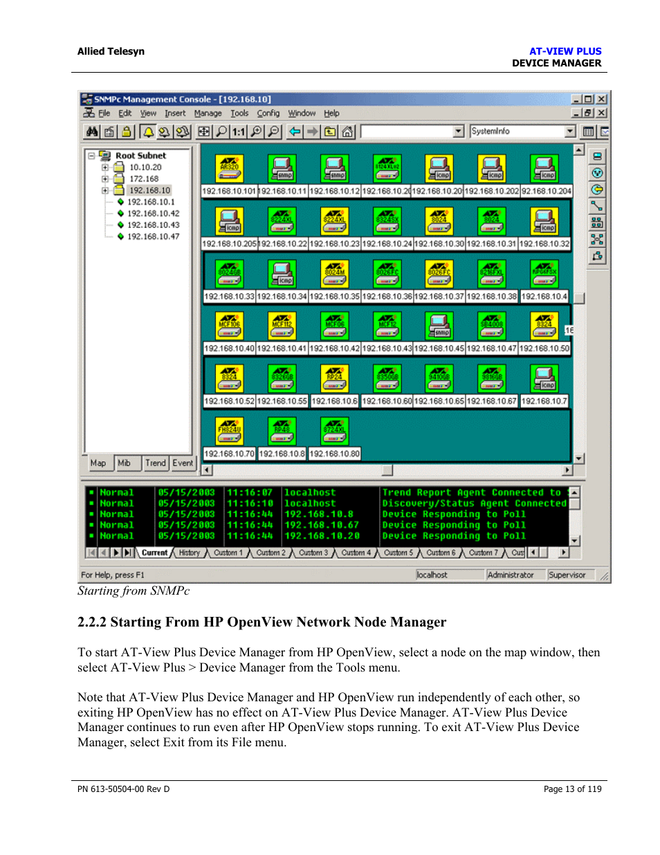 2 starting from hp openview network node manager, Starting from hp openview network node manager | Allied Telesis AT-VIEW PLUS 2.4 DEVICE MANAGER User Manual | Page 13 / 119