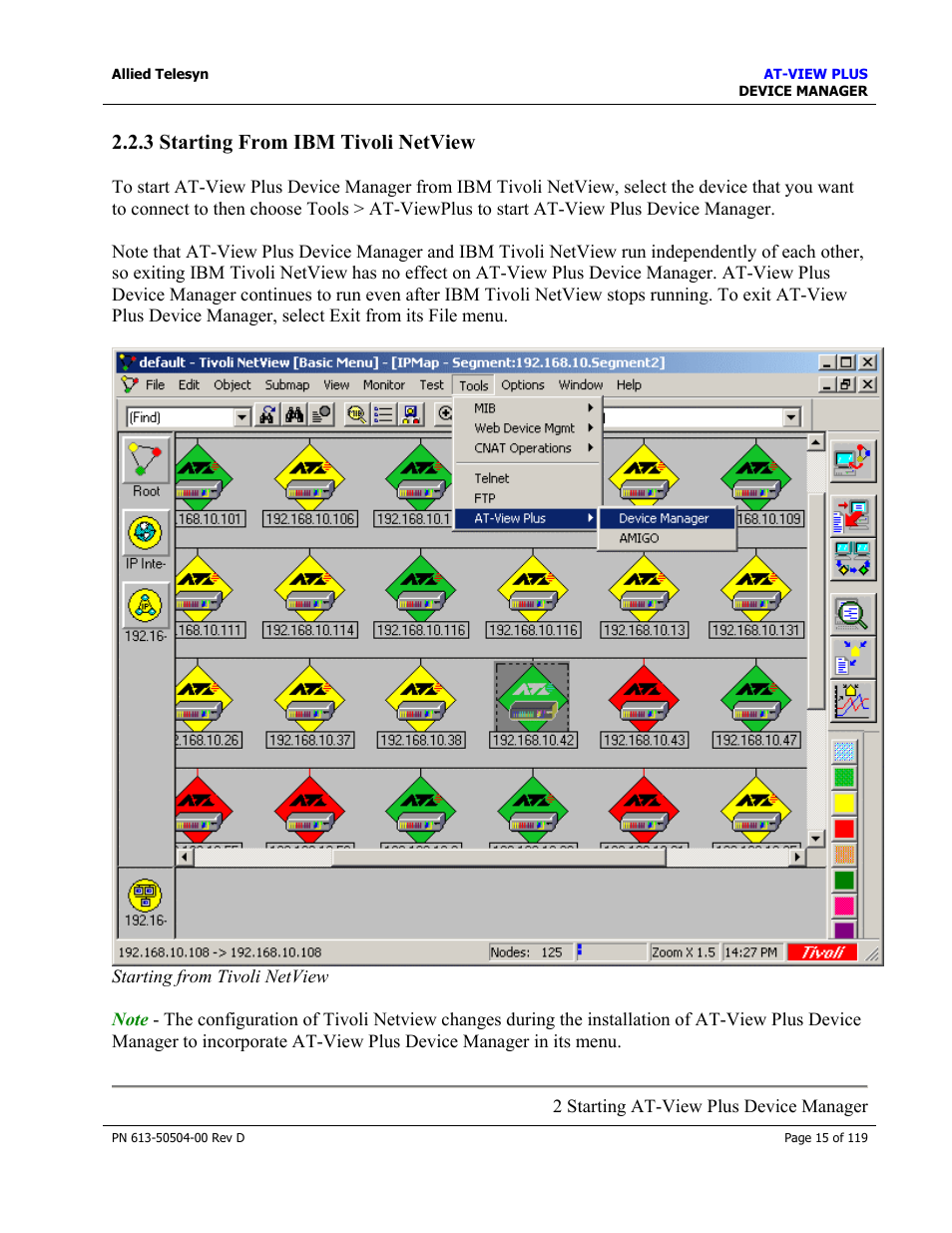 3 starting from ibm tivoli netview, Starting from ibm tivoli netview | Allied Telesis AT-VIEW PLUS 2.4 DEVICE MANAGER User Manual | Page 15 / 119