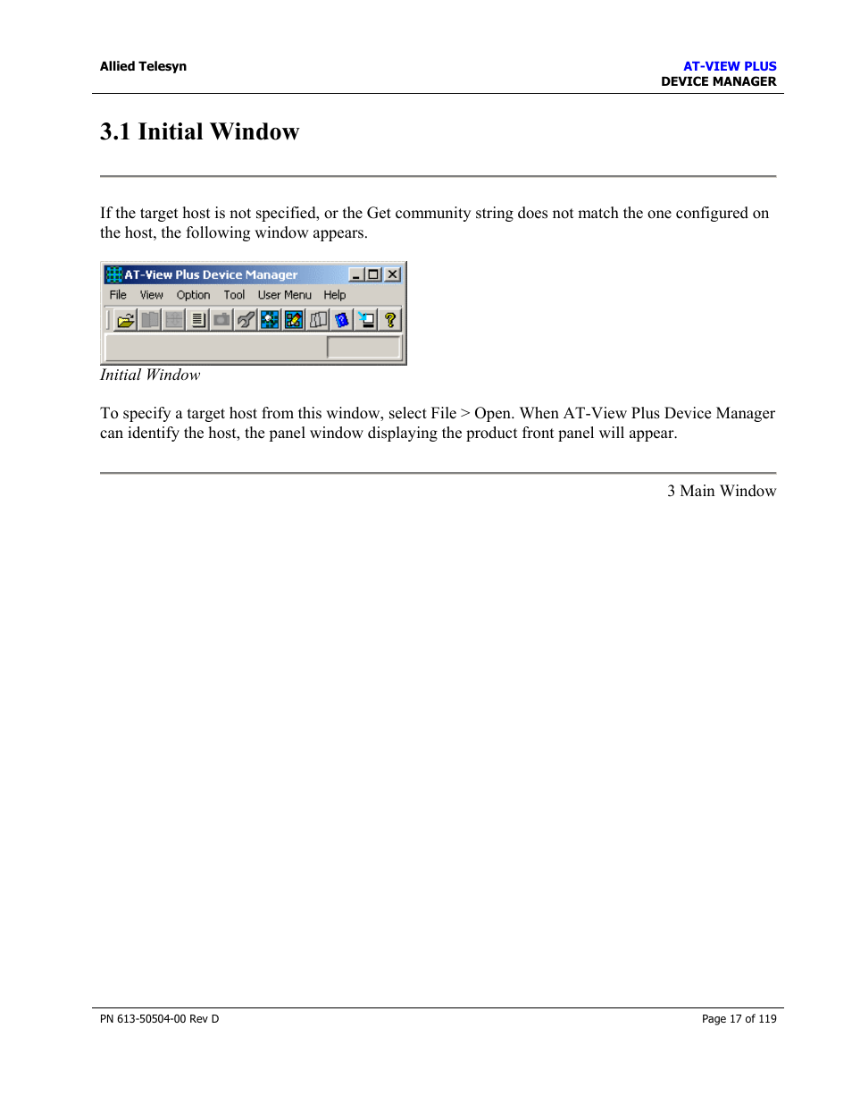 1 initial window | Allied Telesis AT-VIEW PLUS 2.4 DEVICE MANAGER User Manual | Page 17 / 119