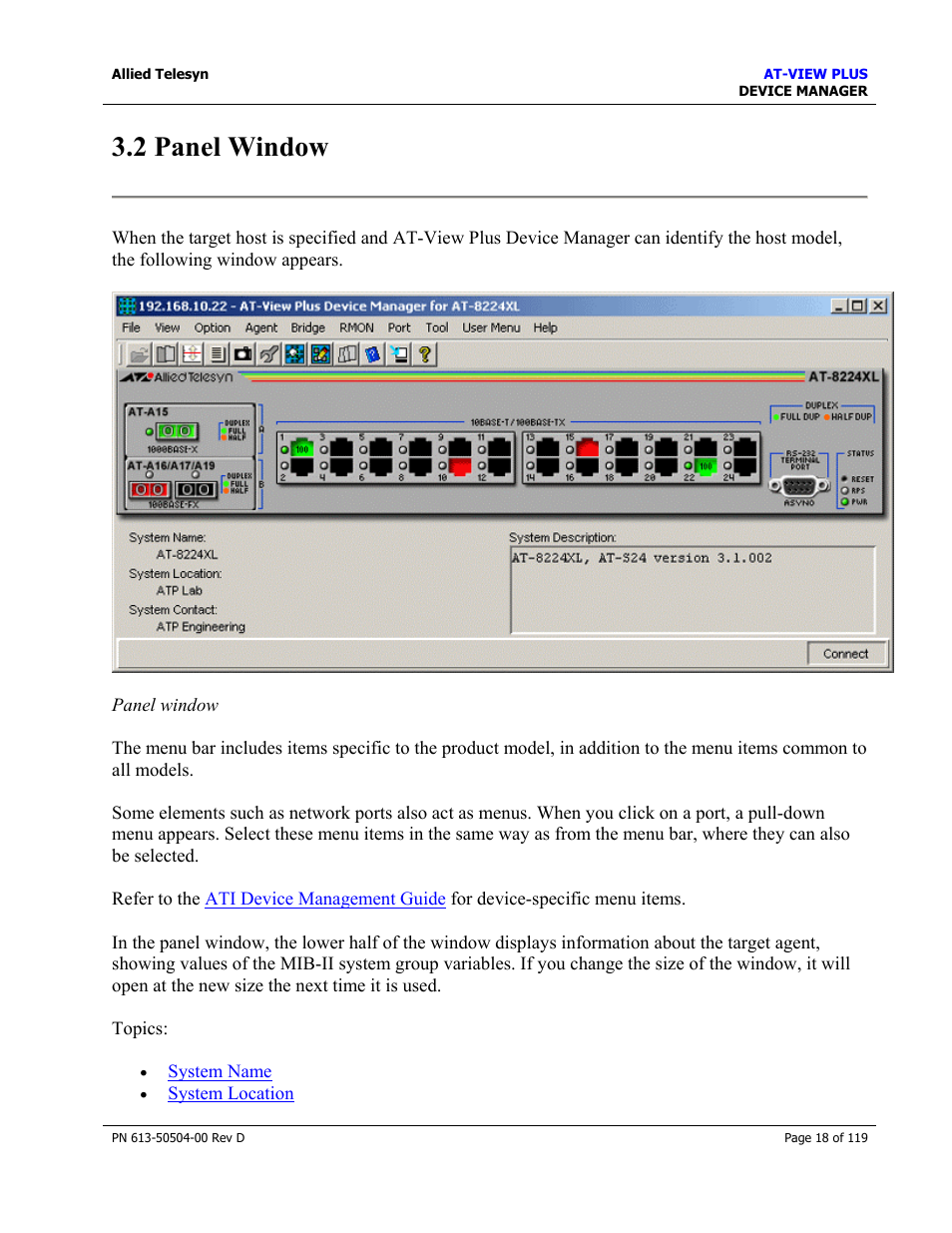 2 panel window | Allied Telesis AT-VIEW PLUS 2.4 DEVICE MANAGER User Manual | Page 18 / 119