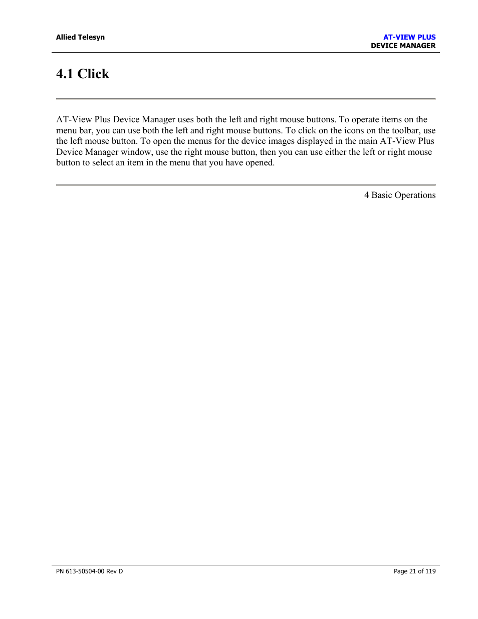 1 click, Click | Allied Telesis AT-VIEW PLUS 2.4 DEVICE MANAGER User Manual | Page 21 / 119