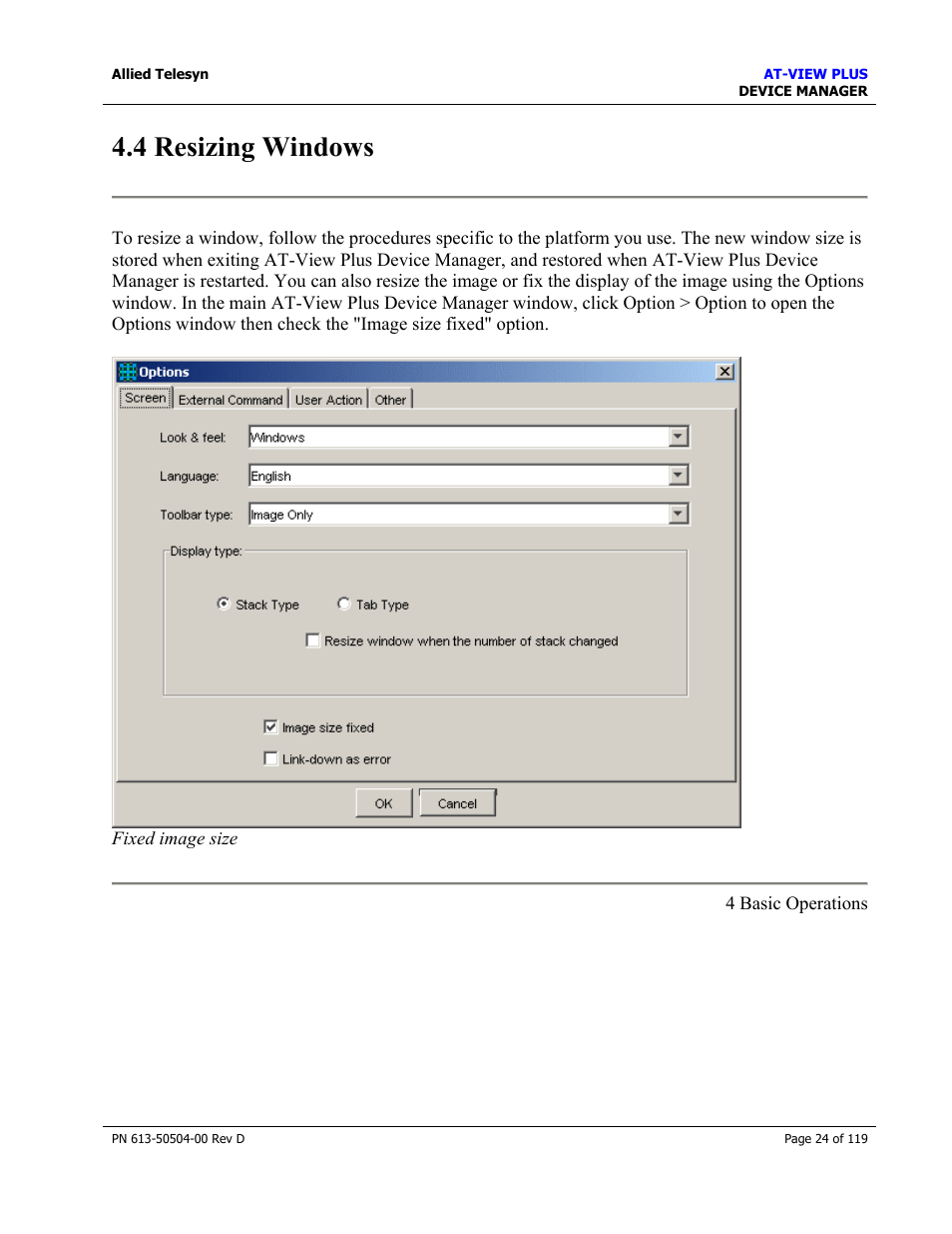 4 resizing windows, Resizing windows | Allied Telesis AT-VIEW PLUS 2.4 DEVICE MANAGER User Manual | Page 24 / 119
