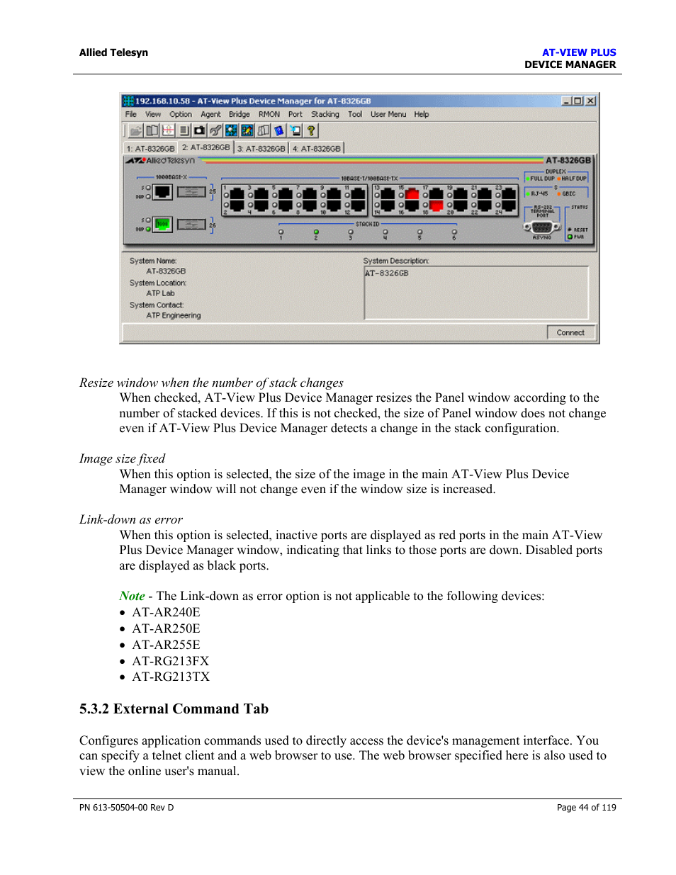 2 external command tab, External command tab | Allied Telesis AT-VIEW PLUS 2.4 DEVICE MANAGER User Manual | Page 44 / 119