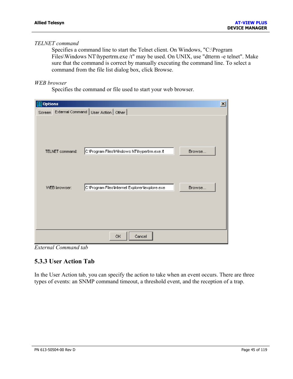 3 user action tab, User action tab | Allied Telesis AT-VIEW PLUS 2.4 DEVICE MANAGER User Manual | Page 45 / 119
