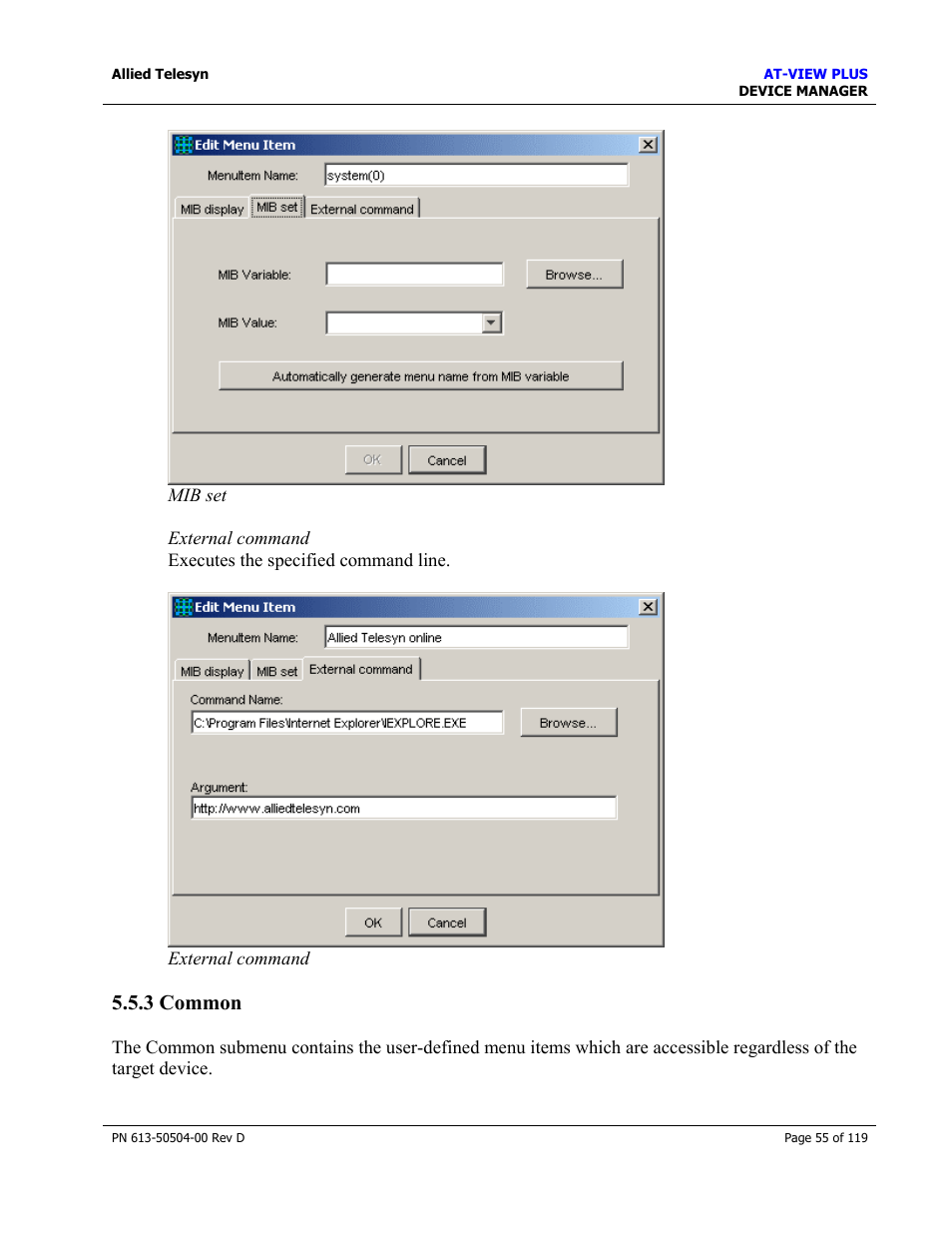 3 common, Common | Allied Telesis AT-VIEW PLUS 2.4 DEVICE MANAGER User Manual | Page 55 / 119