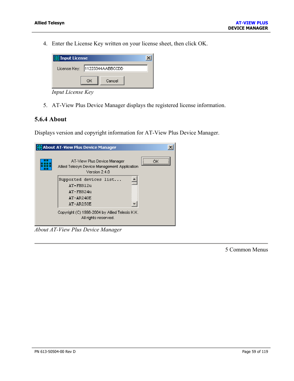 4 about, About | Allied Telesis AT-VIEW PLUS 2.4 DEVICE MANAGER User Manual | Page 59 / 119